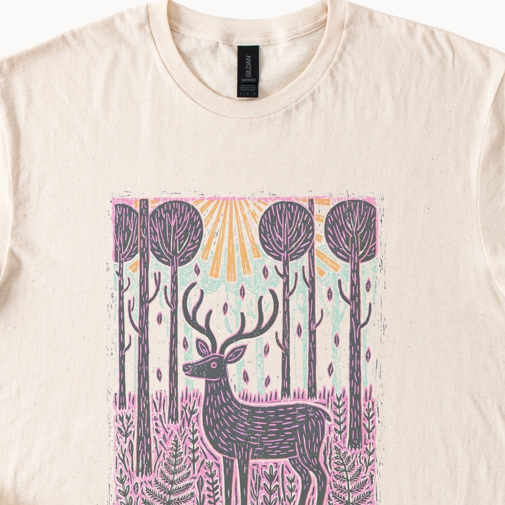 Boho Block Print Forest Deer Graphic Tee